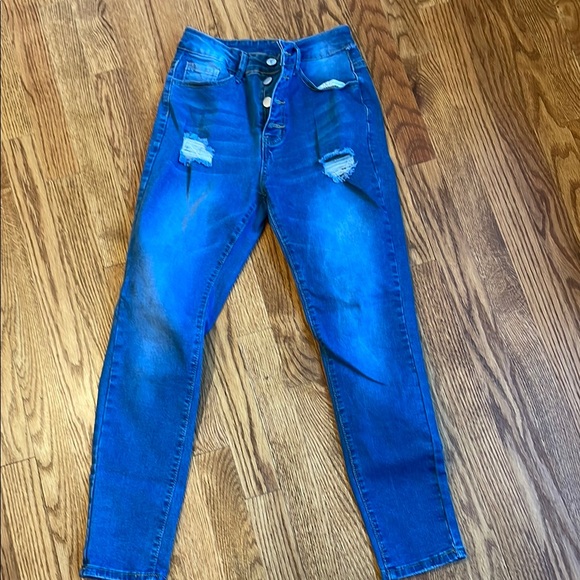 Other - Stylish Blue Distressed women’s button fly Jeans
